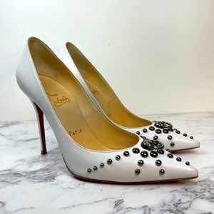 Christian Louboutin Door Knock White Glacier Leather So Kate Pumps Heels Size 37